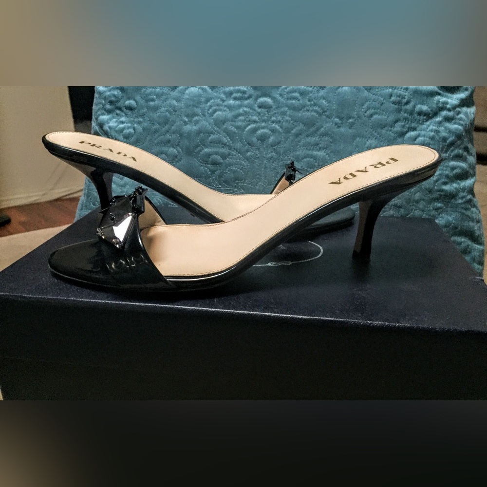 GORGEOUS!! PRADA CALZATURE DONNA TAFFETA VOGUE Heels Black - 38.5/8-8.5
